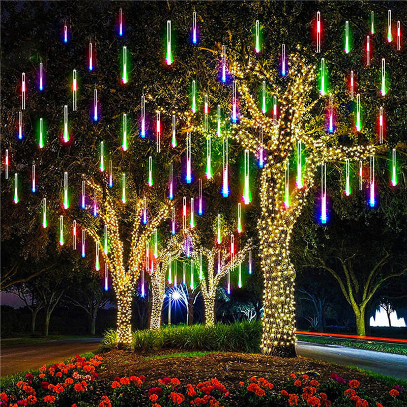 Outdoor EU Plug Meteor Shower Lights Falling Rain Fairy String Lights for Christmas Party Garden Decorations