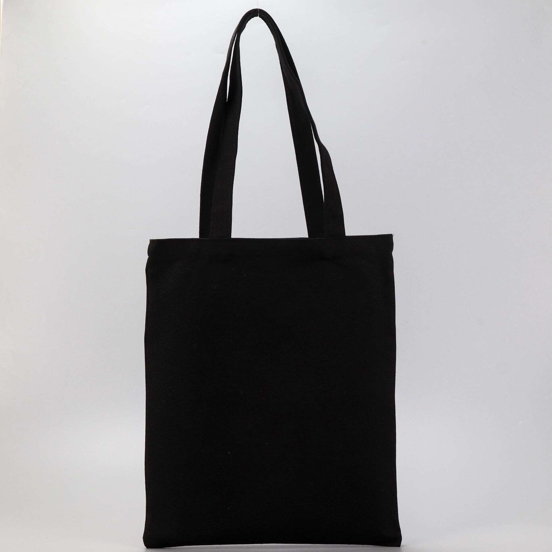 Canvas large capacity handbag large shoulder cotton shopping bag reusable ecological beach bag: Black / 35x40cm