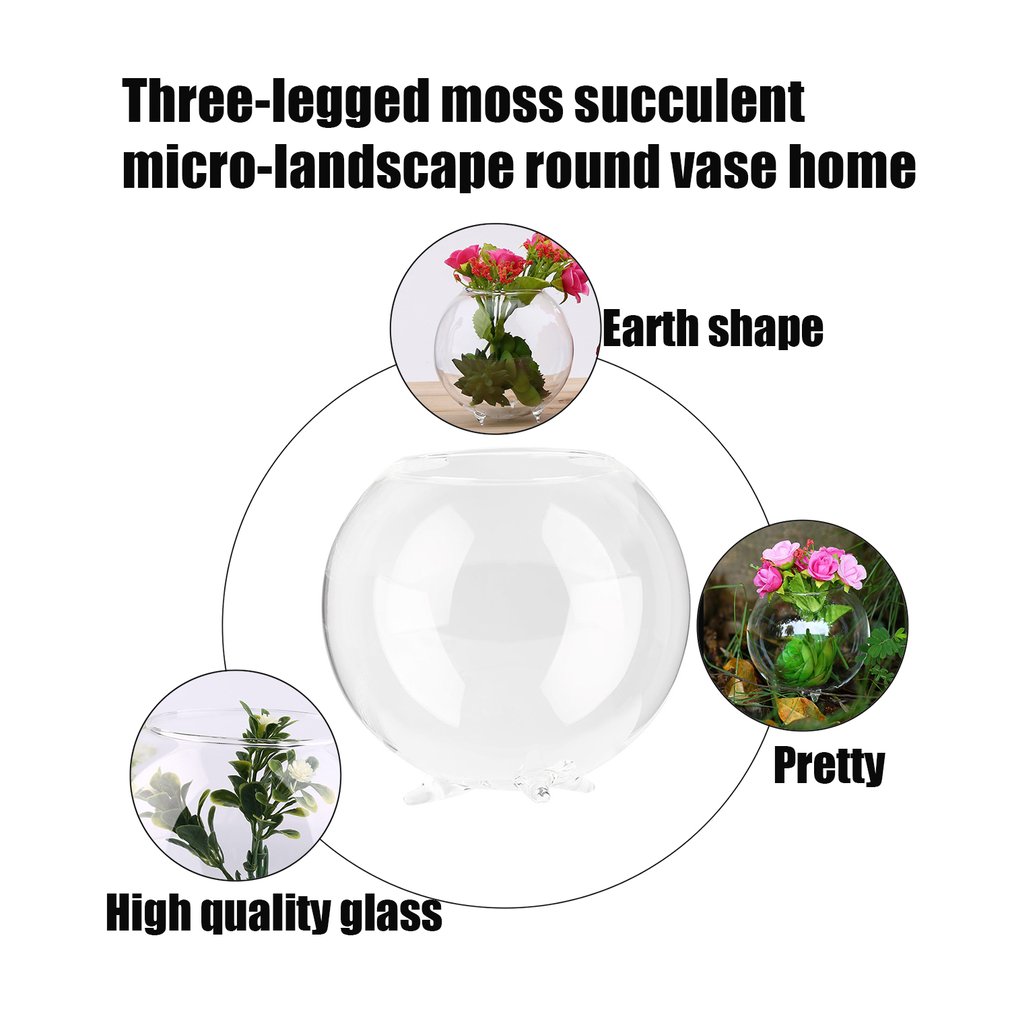 Tripod Support Round Shape Glass Plant Flower Landscape Vase Container Transparent Hydroponic Vase Fish Tank Fishbowl Home Deco