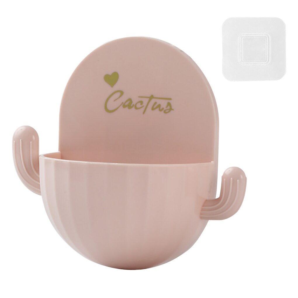 Storage Box Plastic Draining Organizer Wall Mounted Bathroom Container Holder with Hooks Bathroom Organizer: Pink