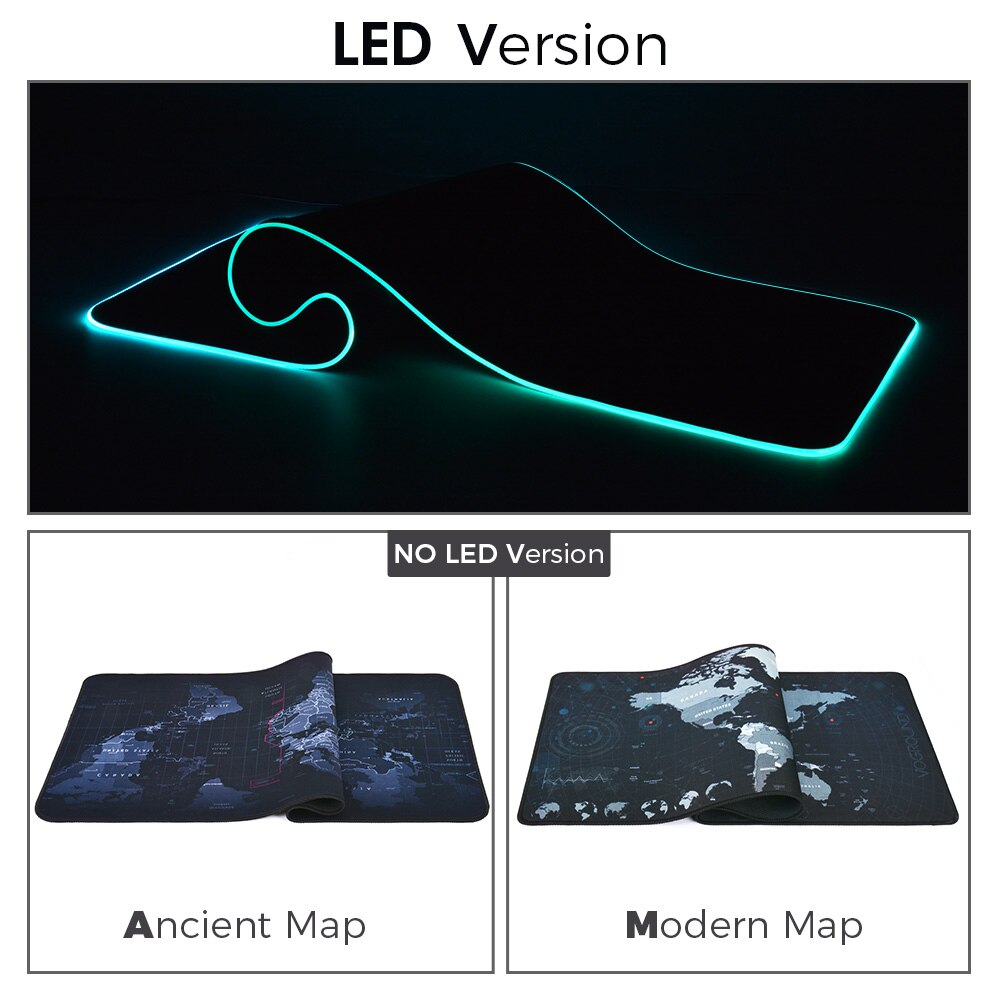 World Map Gaming MousePad Locking Edge Anti-slip Natural Rubber Mouse Pad LED Light Mousepad RGB Desk Mat for Warcraft Dota LOL