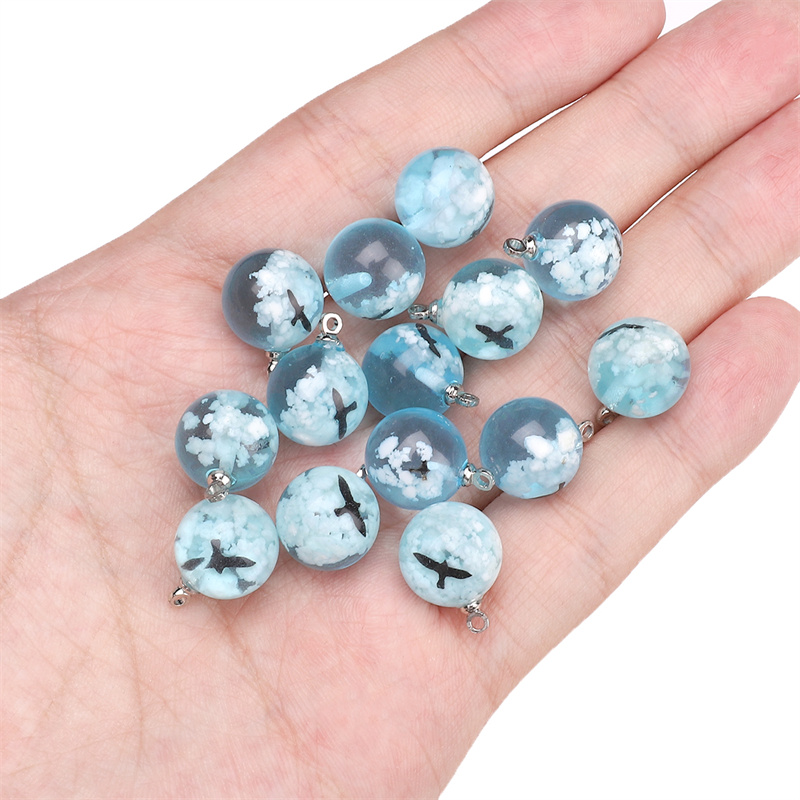 Cuentas sueltas de resina azul para hacer joyas, abalorios redondos de Luna para manualidades hechas a mano, collar, pulsera, pendientes, accesorios de joyería, 1 piezas: Negro