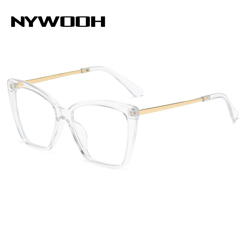 NYWOOH Anti Blue Light Computer Glasses Frames Women Transparent Cat Eye Eyeglasses Ladies Oversized Optical Frame