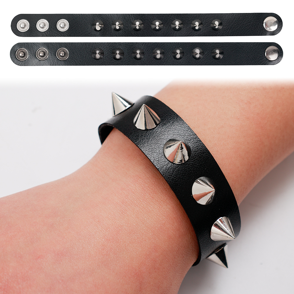 Gothic Delicate Spits Toelopend Spikes Rivet Cone Stud Manchet Zwart Lederen Armbanden En Armbanden Punk Armband Voor Vrouwen Mannen Sieraden