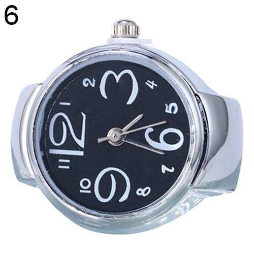 Women's Big Numbers Finger Ring Watch Elastic Band Quartz Watch Female Classic Flip Jewelry Mini Watch 손가락 반지 시계: Black