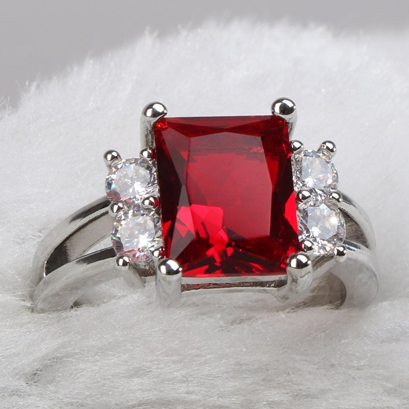 Cellacity Zilver 925 Ring Voor Vrouwen Rechthoek Edelstenen Fijne Sieraden Geometrie Wit Rood Zirkoon Trendy Vrouwelijke Accessoire Voor Party