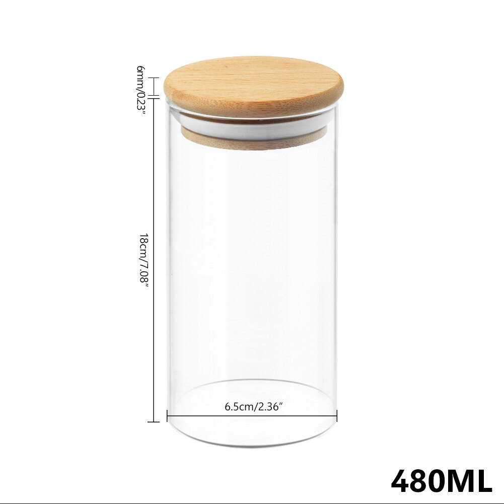 Afgesloten Glazen Pot Met Bamboe Deksel Bus Voedsel Opslag Keuken Flessen Container Voor Losse Thee Bean Suiker Zout Koffie: 480ml 6.5x18cm