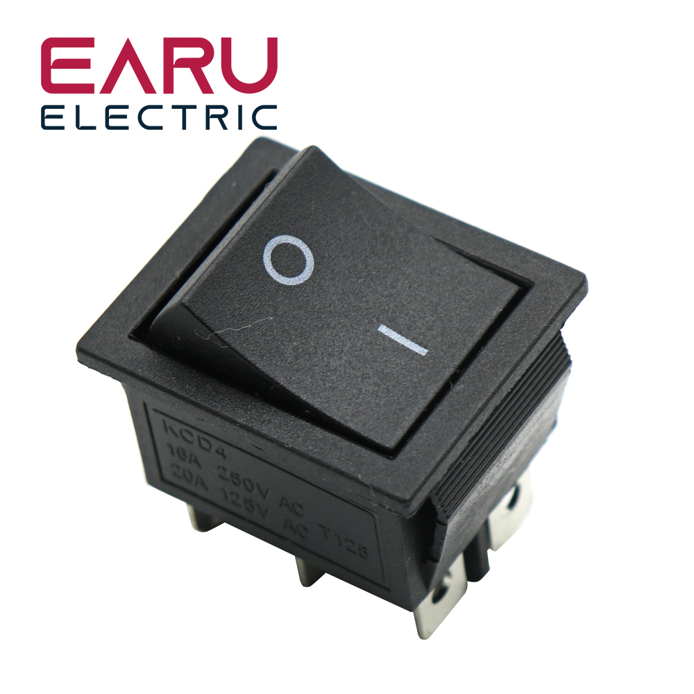 Latching Rocker Switch Power Switch I/O 4 Pins With Light 16A 250VAC 20A 125VAC KCD4 DPST Red Yellow Green Blue Black Boat: black