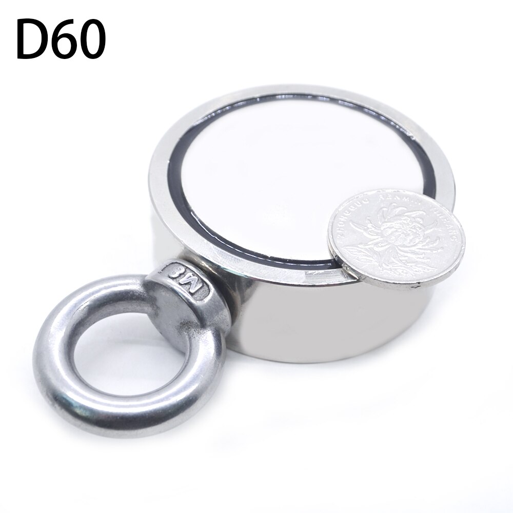 Imán potente de neodimio de doble cara, grande, magnético, fuerte, de salvamento, para pesca de Río, con anzuelo permanente