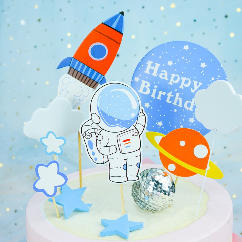 Outer Space Cupcake Toppers Rocket Spaceship Boy Theme Birthday Party Supplies Cake Decorative Outer Space Party Decorations