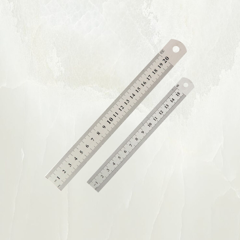 2pcs Simple Double Scale Straight Ruler Measure Ruler Metal Ruler for School Office
