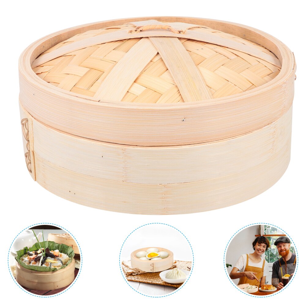 Vaporera china de bambú con tapa, herramienta de cocina, 1 Juego: 24.5CM