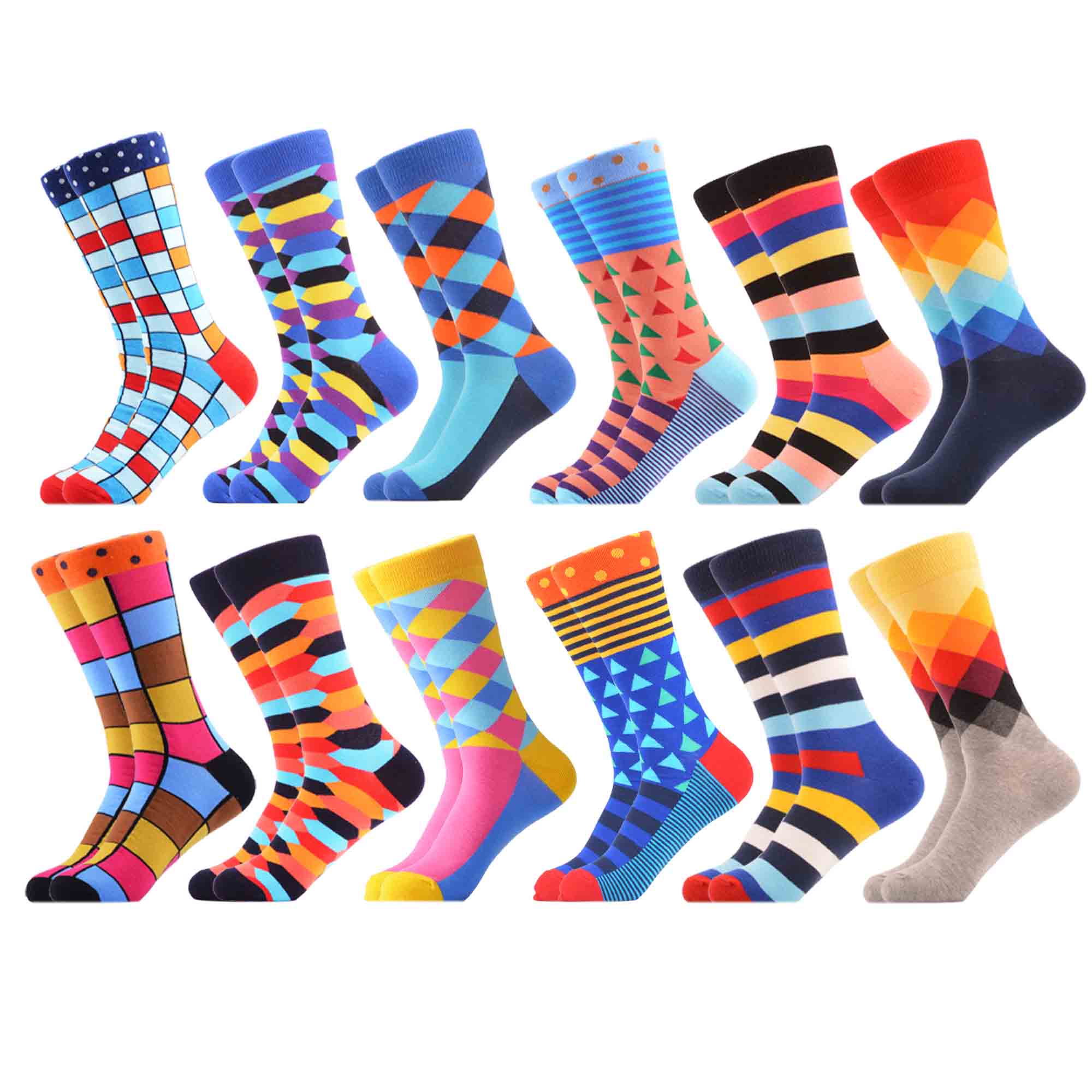 SANZETTI 12 Pairs/Lot Men Combed Cotton Casual Tube Socks Colorful Dress Striped Plaid Comfortable Party Classic Socks: 06928