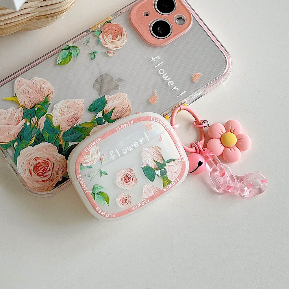 Rose Fleur Étui En Silicone Pour Airpods Pro 2 1 Sans Fil Bluetooth Pour Apple cosses D'air 3 Écouteur Couverture Soleil Fleur Porte-clés Fundas: For Airpods Pro