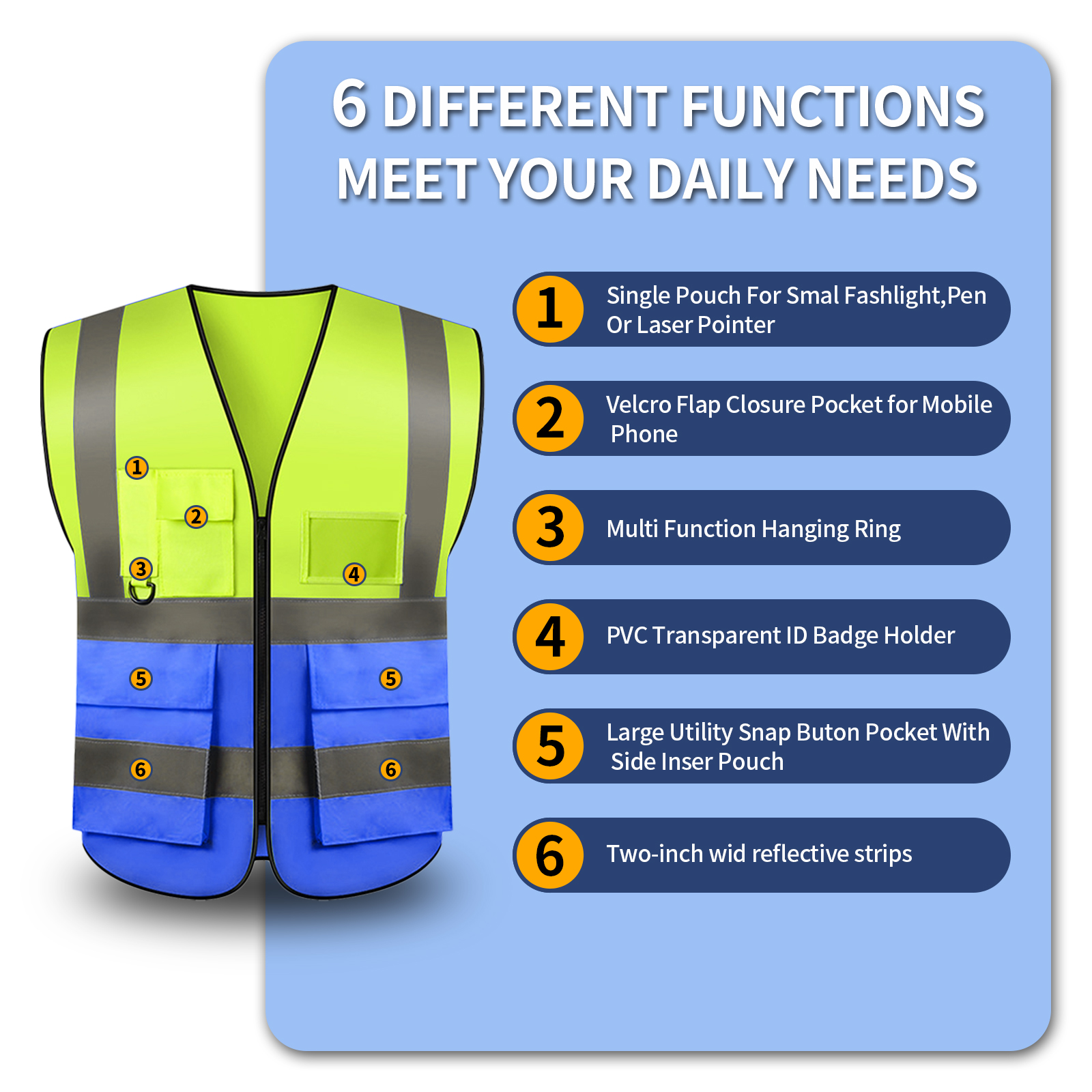 Custom Your Logo Reflective Safety Vest Construction Work Traffic Vest Railway Coal Miners Uniform Security ANSI Class 2