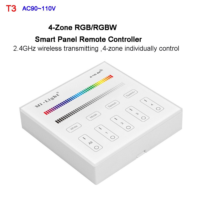 Miboxer-fita de led rgb/rgbw, com regulador de intensidade luminosa em 4 zona, 2.4g, wi-fi, ibox 1: T3  110V