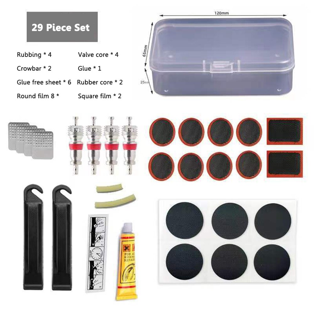 20/29pcs Bike Bicycle Flat Tire Repair Kit Tool Set Kit Plastic Rubber Glue Free Rubber Puncture Patches: 29pcs