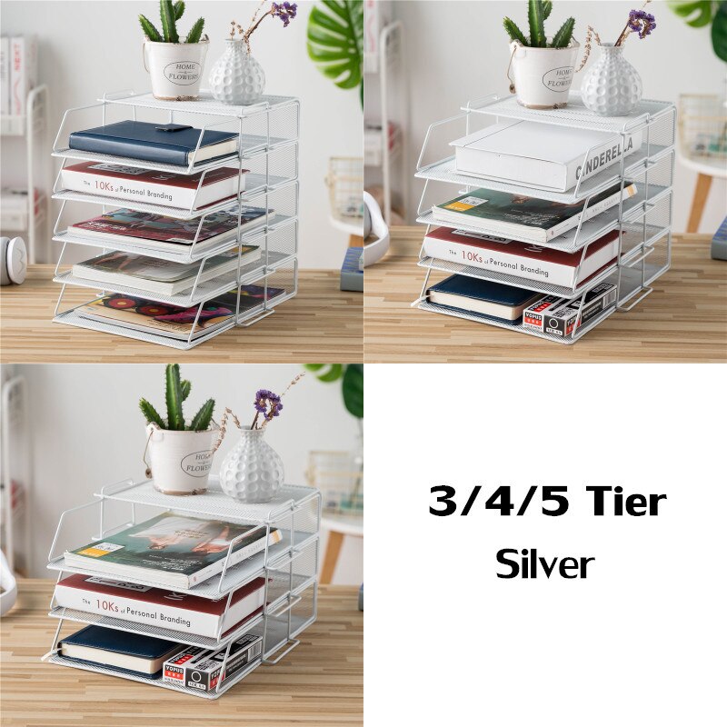 2/3/4 Tiers Metal Mesh Document File Holder Organizer Letter Tray Document Paper Rack Metal Wire Storage Holder for Home Office