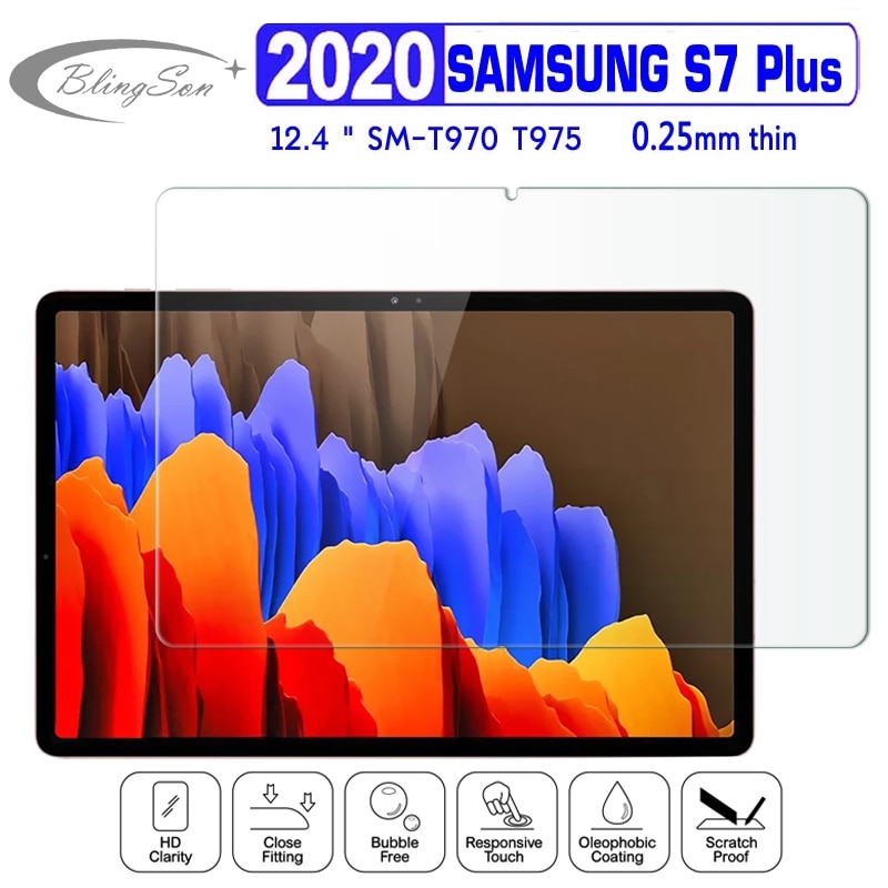 Para samsung galaxy tab s7 plus 12.4 tablet tablet tablet protetor de tela vidro temperado para tab s7 + SM-T970 SM-T975 SM-T976 película protetora