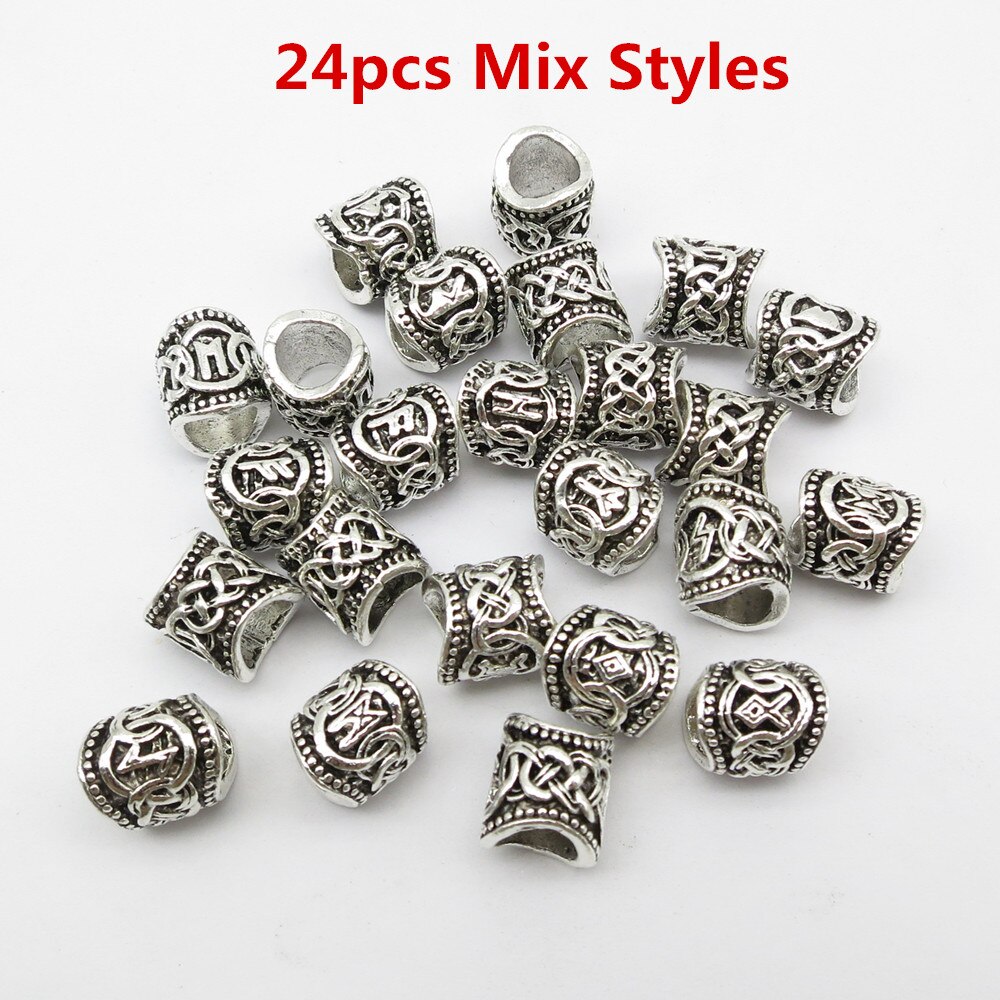 24Pcs/5Pcs Viking Rune Haar Vlecht Dread Dreadlock Baard Kralen Ringen Buizen Voor Mannen Vrouwen Haar Accessoires