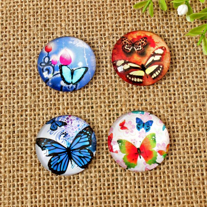 Self-adhesive Diy Beautiful Butterfly Glass Mosaic Printed Flat Glass Half Round/Dome Cabochons for DIY Jewelry Making