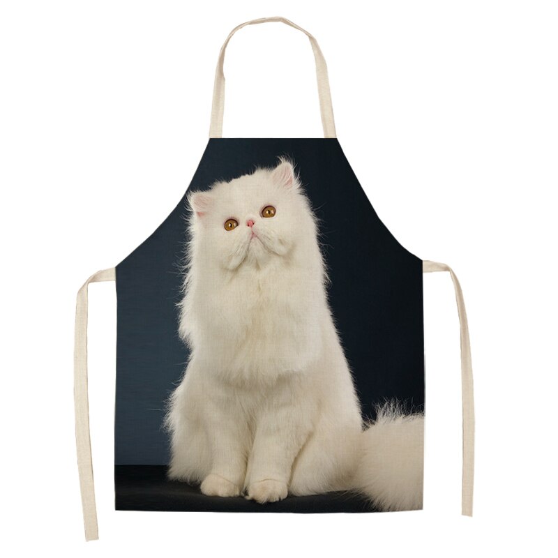 Keukenschort voor vrouwen, schattige cartoon kat bedrukt, mouwloze katoenen linnen schorten voor koken, schoonmaakgereedschap 53*65cm: H