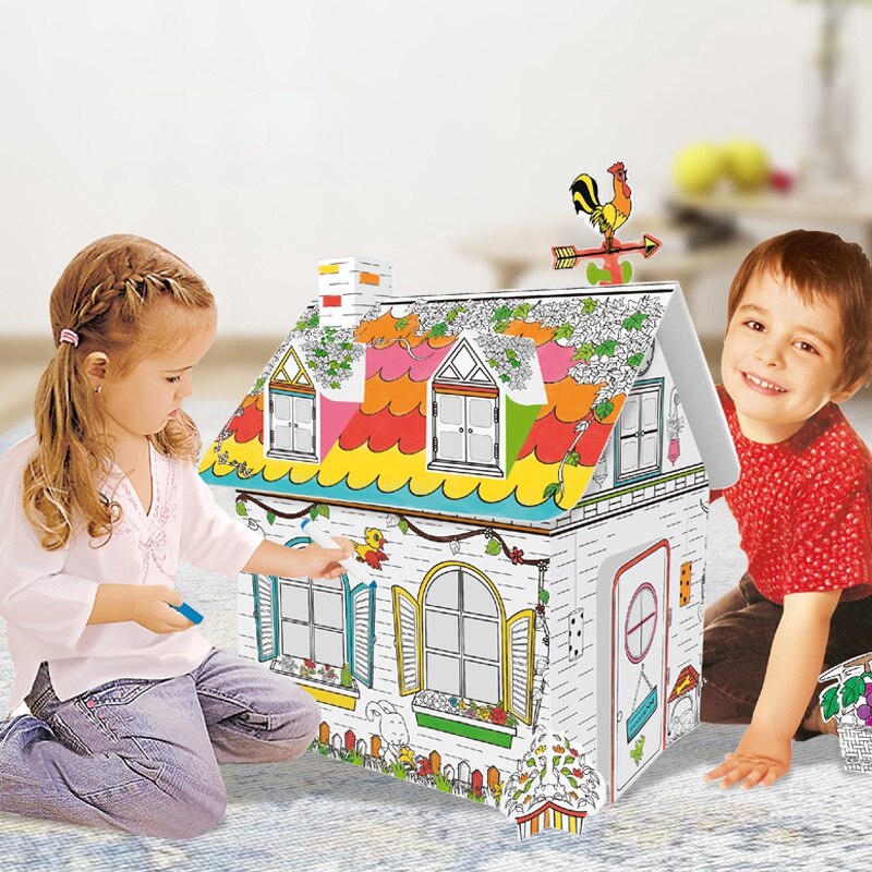 Juguetes de dibujo para niños Diy Casa de Graffiti coloreada con bolígrafo de 6 colores artesanías pintadas a mano creativas juguetes de educación temprana para niños