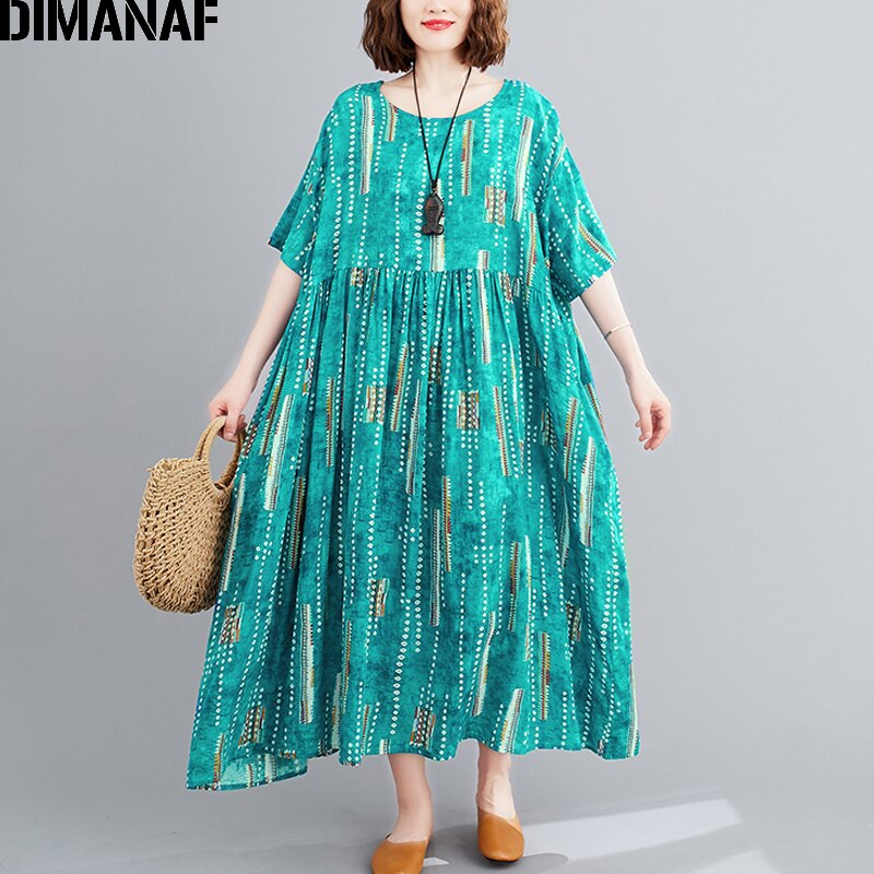 Dimanaf plus size vestido feminino verão vestido de verão algodão dot print vestidos solto plissado senhora maxi vestido 5xl 6xl roupas tamanho grande: 5 XG