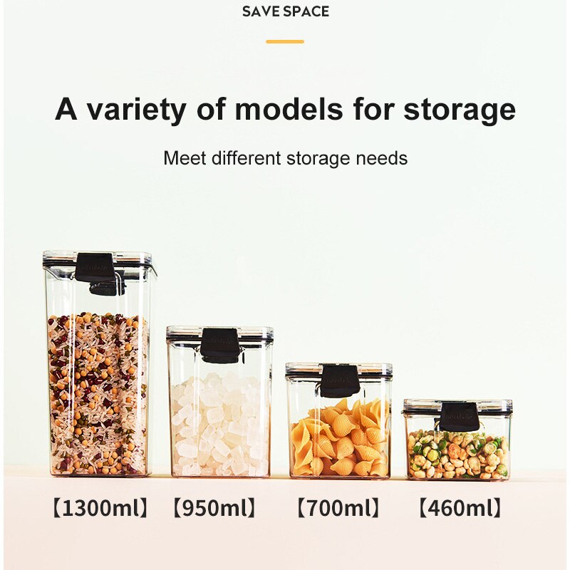 4 Different Capacity Plastic Sealed Cans Kitchen Organizer Storage Box Transparent Food Canister Keep Fresh Clear Container