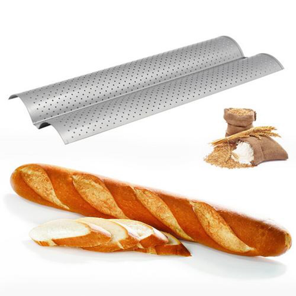 Roestvrij Staal Franse Brood Bakvorm Wave Bakplaat Praktische Cake Baguette Pannen Zilver 2 Groef Golven Brood Bakken Tools