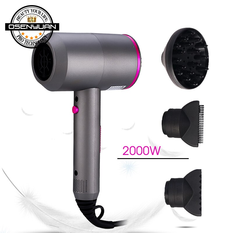 Ionic Blow Dryer Hairdryer with Diffuser Powerful AC Motor 3 Temperature 2 Speed & 1 Cool Setting, Quick Drying