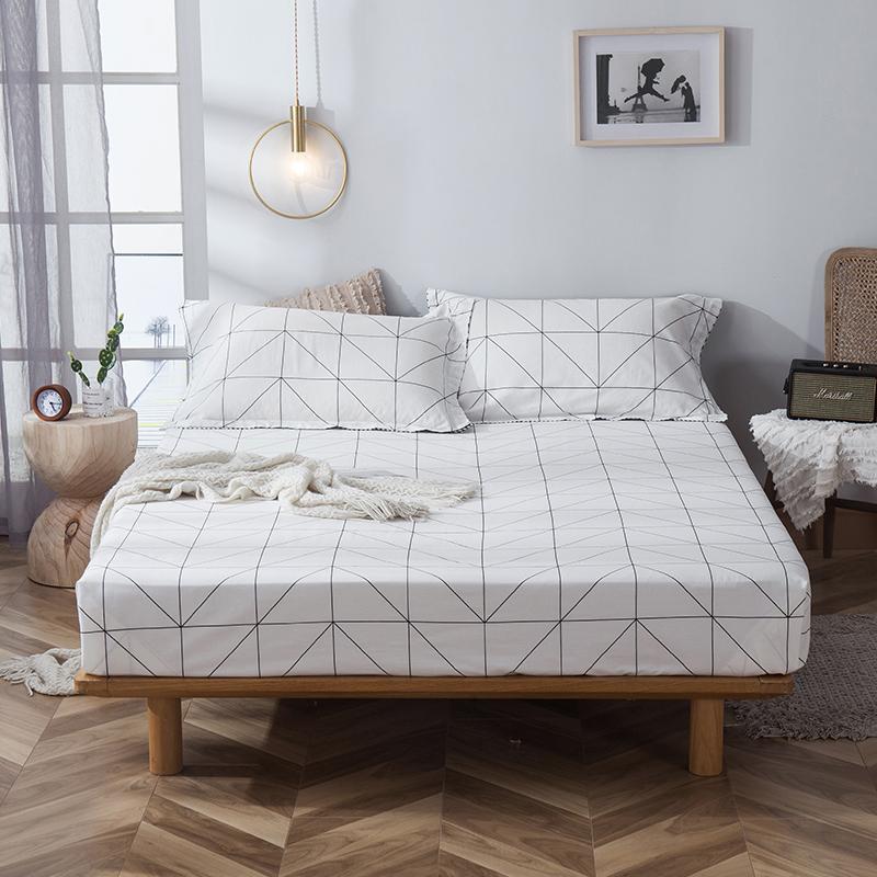 Série géométrique coton drap de lit drap housse quatre coins bande élastique drap de lit doux confortable maison Textile feuille