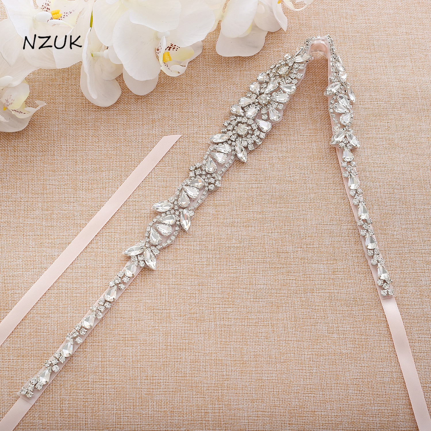 NZUK-Cinturón de novia con diamantes de imitación de plata, faja nupcial con cuentas hechas a mano, accesorios de boda