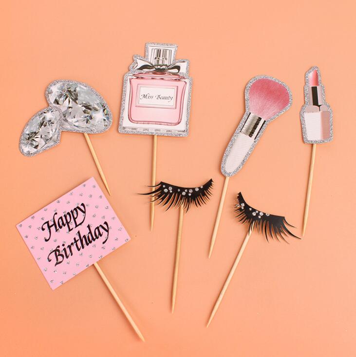 Décoration de gâteau pour filles, maquillage cosmétique, joyeux anniversaire, fête de mariage, enterrement de vie de jeune fille, décoration de Cupcake: Cosmetic-06