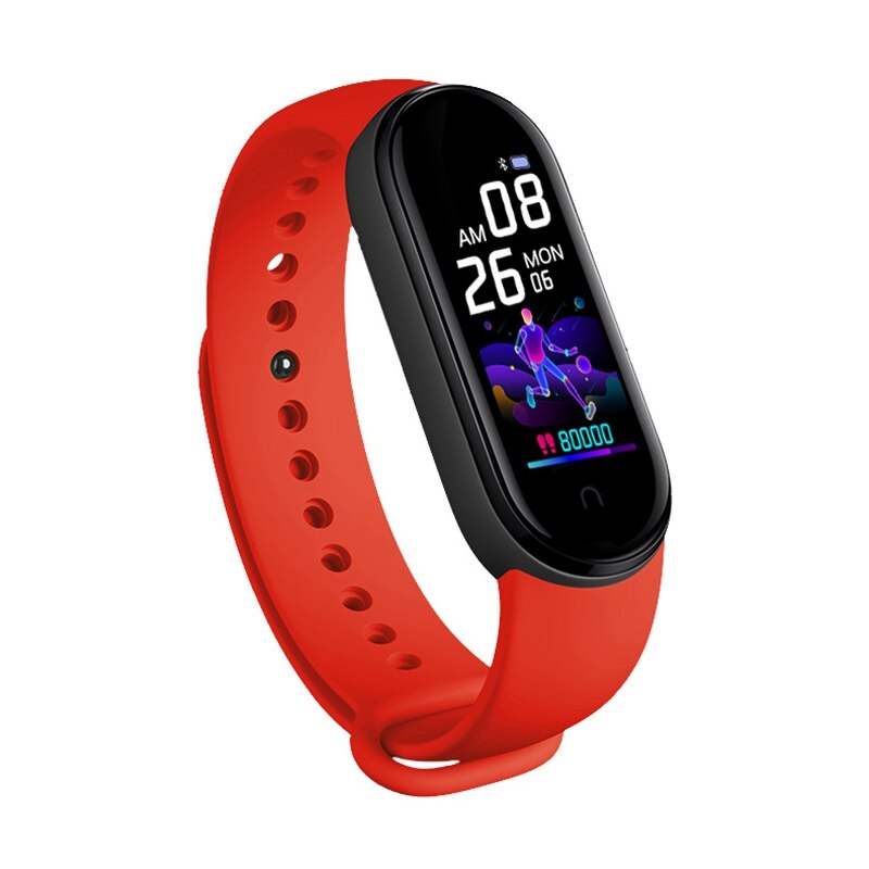 M5 Smart Armband - Fitness Tracker Uhr - Herzfrequenz & Blutdruckmessung - Erwachsene - Alle Kompatibel: Rot