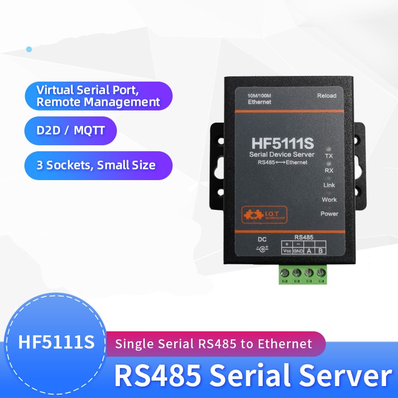 Servidor de puerto Serial Industrial HF5111S RS485 a Ethernet, puerto Serial Virtual D2D/MQTT/Modbus, gestión Romote