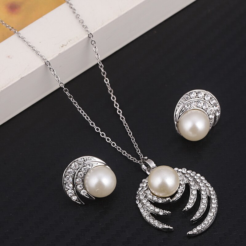 Hesiod-Conjunto de collar y pendientes de perlas de imitación de copo de nieve blanco, collar de cristal austriaco, conjuntos de joyería para mujer: F1128