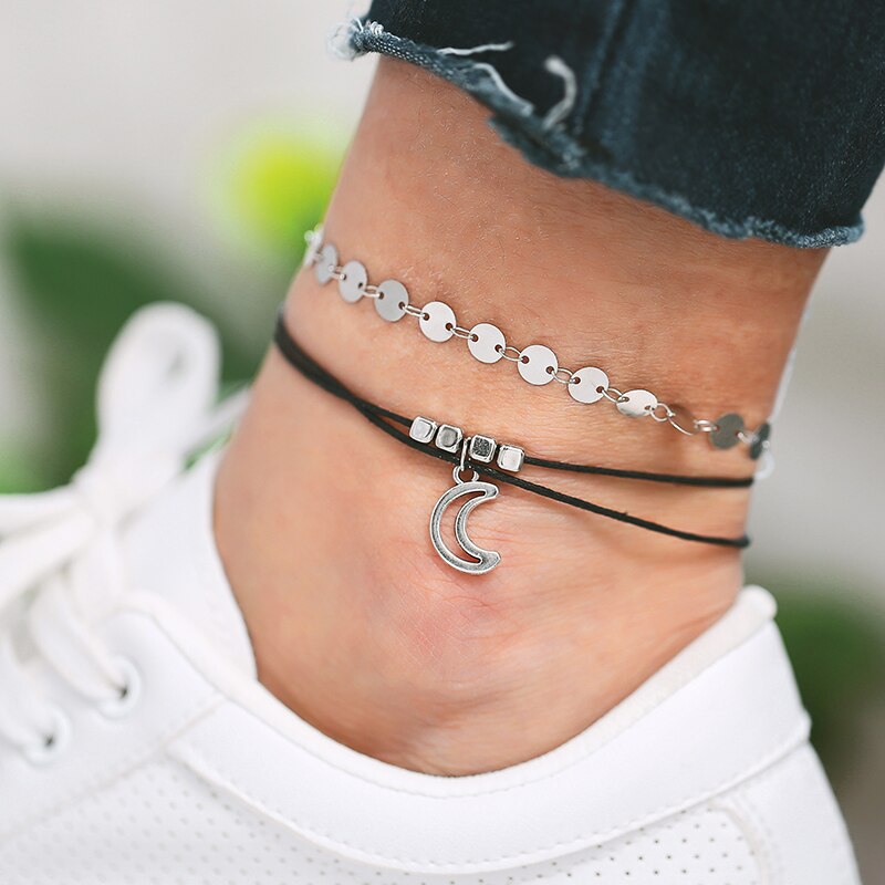 Double Layered Anklet Rectangle Star Pendant Anklets For Women Jewelry Layered Chain Leg Bracelet Tobilleras pulsera: 16