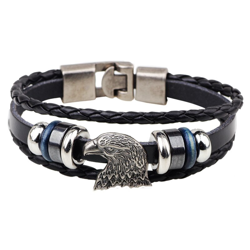 Jahrgang Adlerkopf Charme Armbinde Leder Multi Schicht Punk Männer Armbänder Männlichen Schmuck