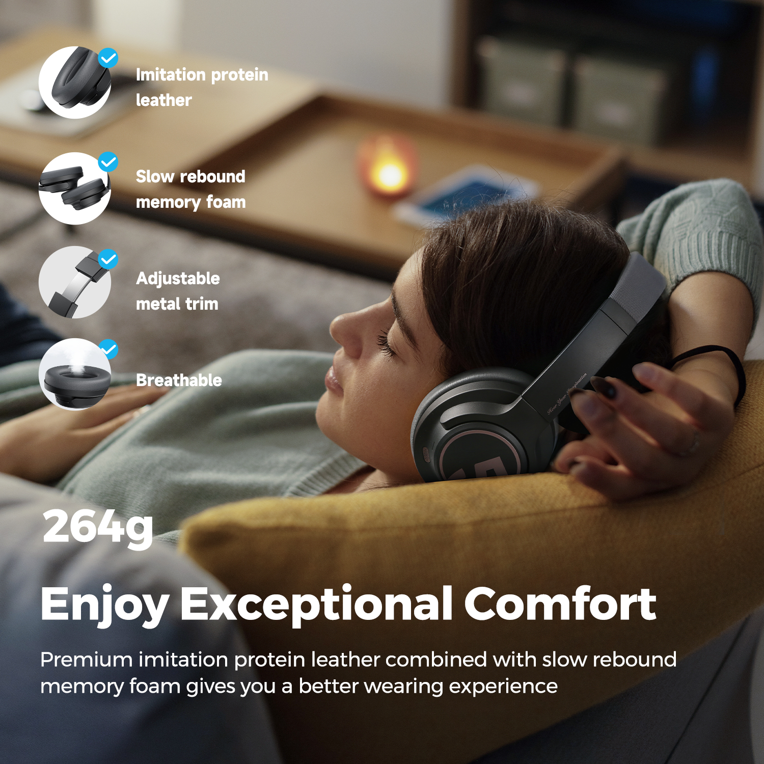 SoundPEATS Space Headphones Bluetooth 5,3 Auriculares inalámbricos híbridos con cancelación activa de ruido, reproducción de 123 horas, micrófono, conexión multipunto