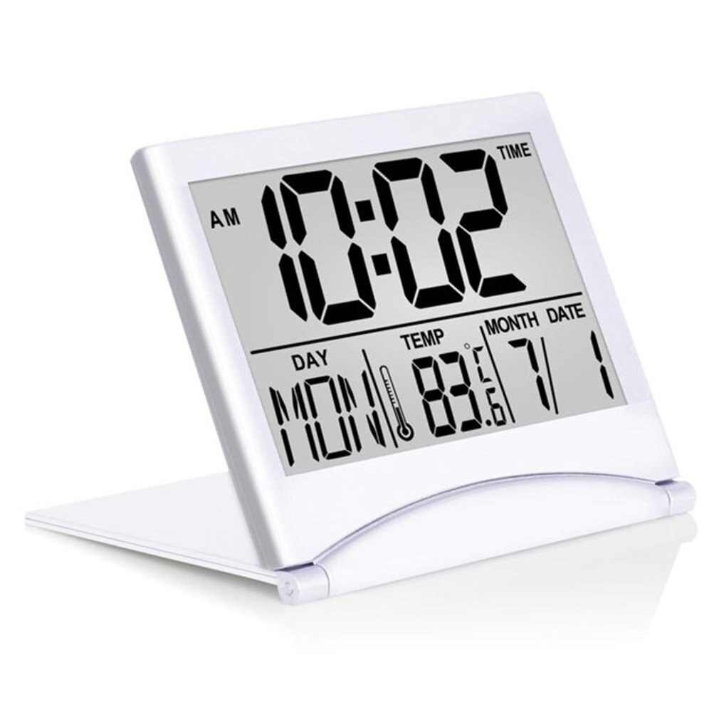 Digitale Wekker Opvouwbare Lcd Reizen Klok Met Kalender Temperatuur Snooze Groot Display Bureauklok