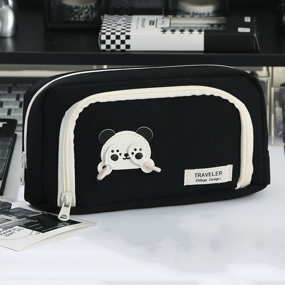 Large Capacity Pencil Bag Aesthetic Stationery Bag Pen Case Girls Zipper Pencil Pouch School Supplies: WHITE