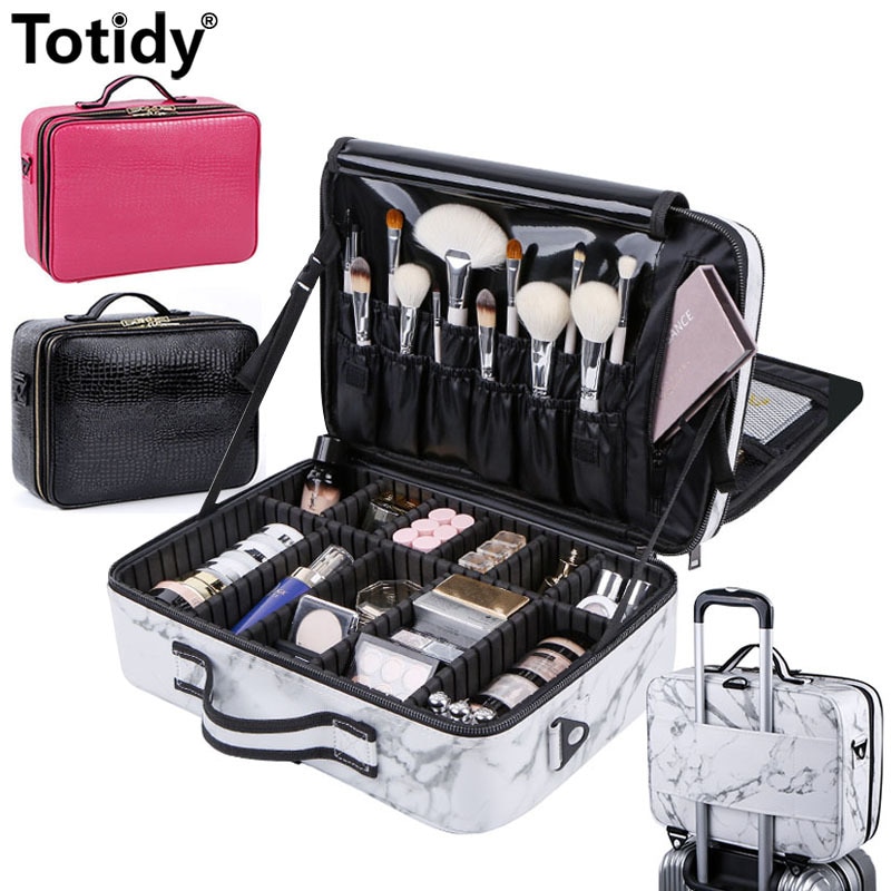 Kobiety PU skóra makijaż torba profesjonalny Manicure artysta torba na kosmetyki kobiece zestawy pełny Organizer na kosmetyki wózek Beauty Box
