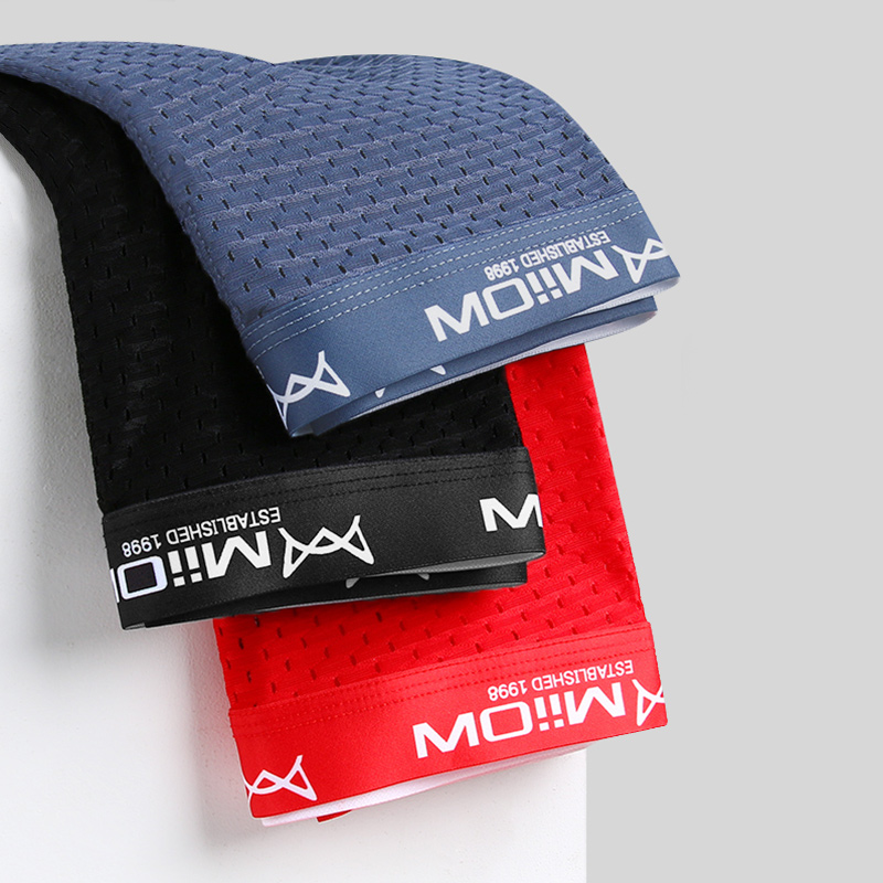 MiiOW 3 Stuks Sexy Mesh Mannen Boxer Ondergoed Grafeen Antibacteriële Mannelijke Slipje Ijs Zijde Onderbroek Ademend 4XL Boxershort 2022