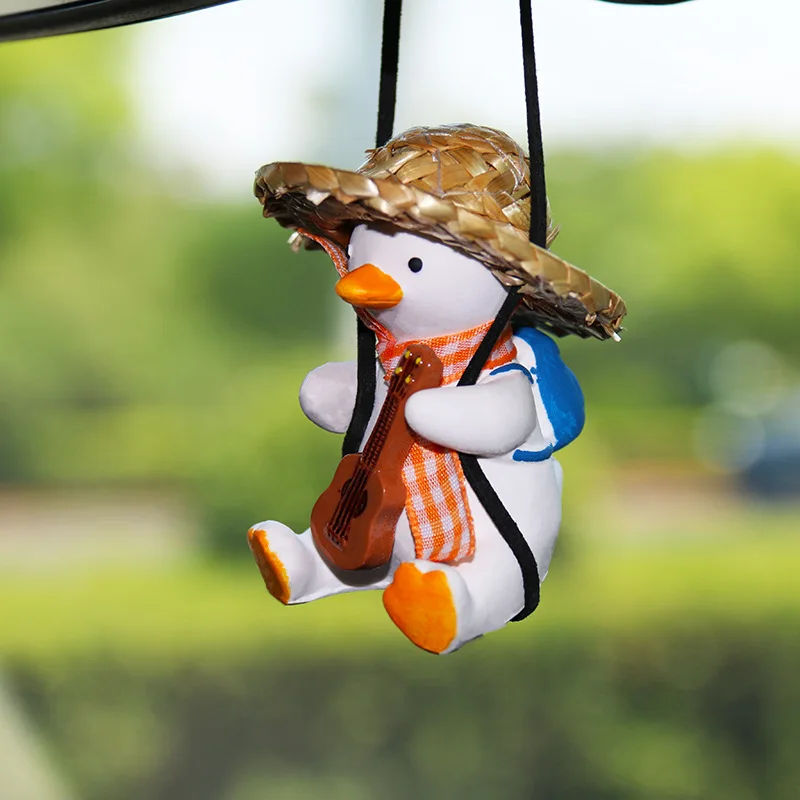 Cute Swinging Duck Car Pendant Auto Rearview Mirror Hanging Ornament Interior Decoration Accessories Swing Duck Laryard Keychain: WHITE