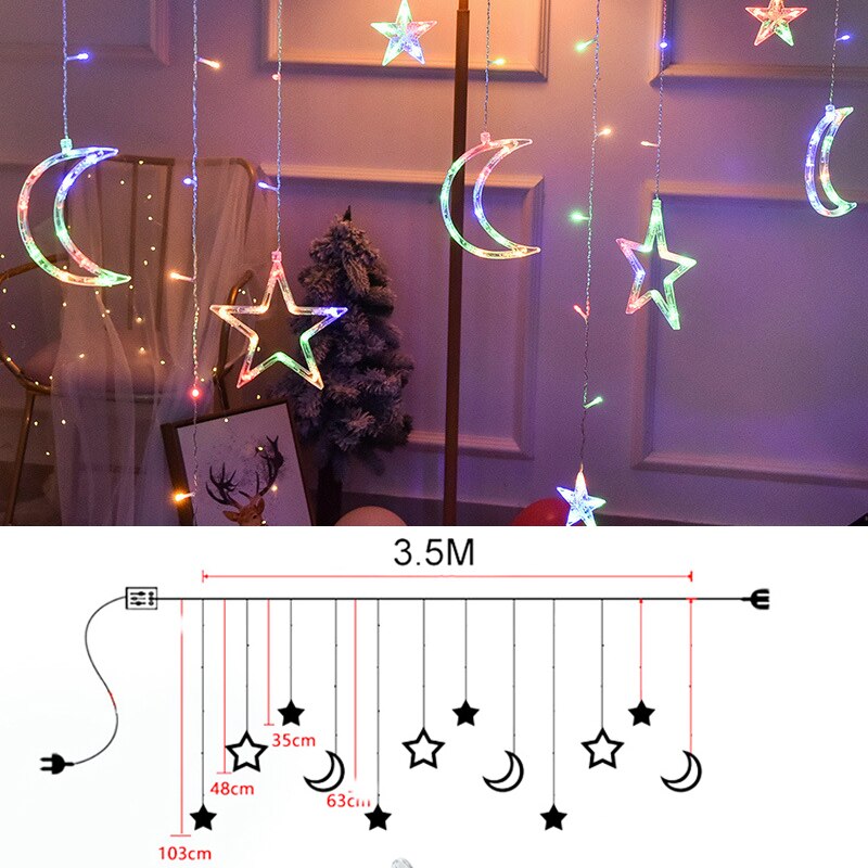 Mond Sterne LED Lichterkette Schnur Weihnachten Neue Jahr Girlande Vorhang Lampe Ramadan Dekoration Für Heimat Schlafzimmer Fenster Eid Mubarak