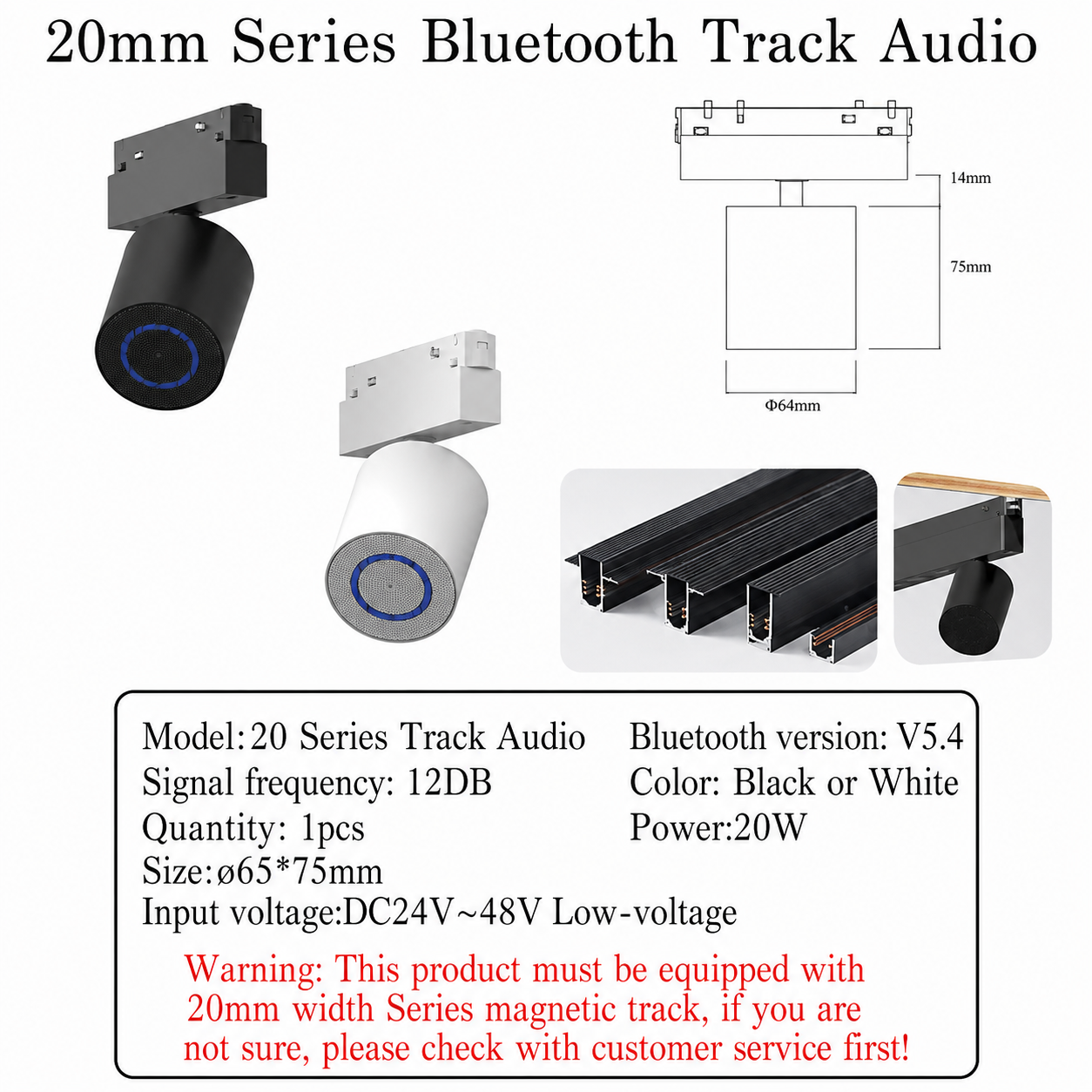 Głośnik Bluetooth Dźwięk ST1 6mm Ultracienki/seria 20 Ścieżka magnetyczna/Wysokie napięcie 2 przewody/3 przewody/4 przewody/Zwykły styl sufitowy: Niebieski / czarny