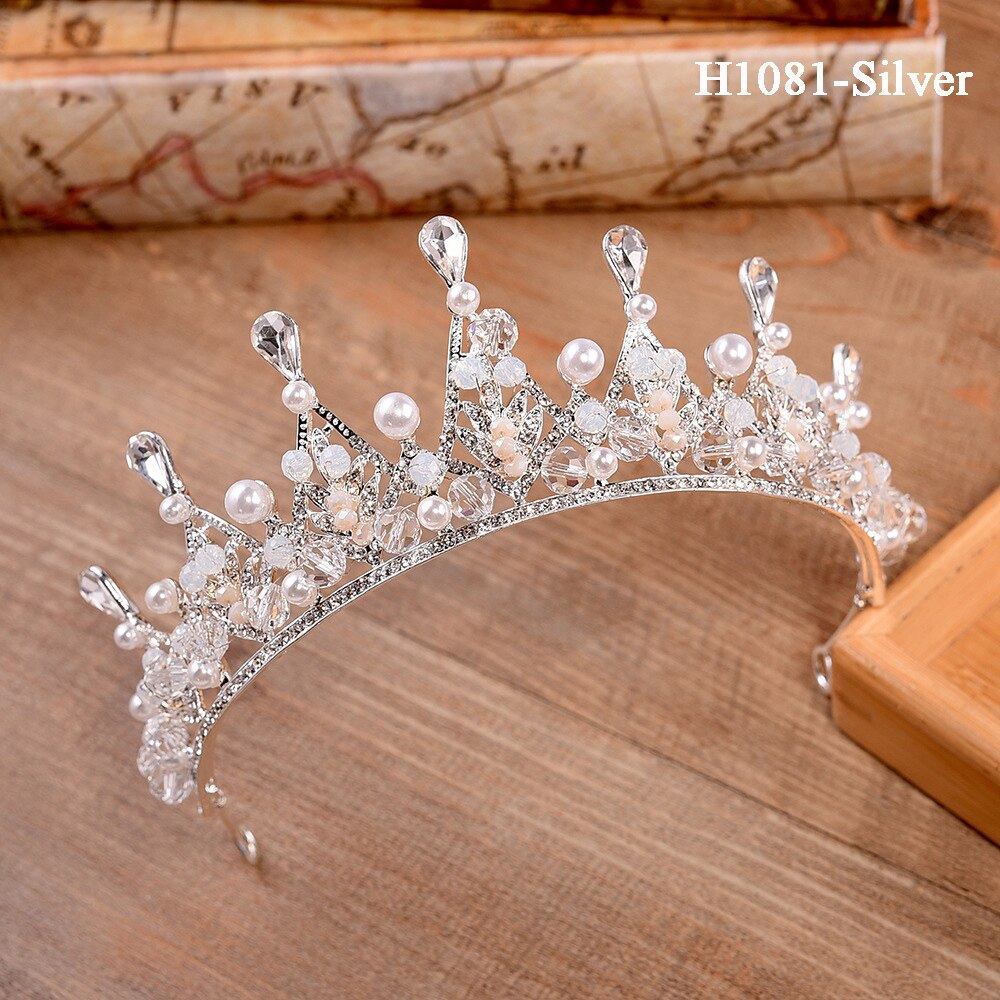 Traugel-couronne de mariée en or, diadème de luxe, couronne de mariage, accessoires de bijouterie pour femmes: H1081-Silver