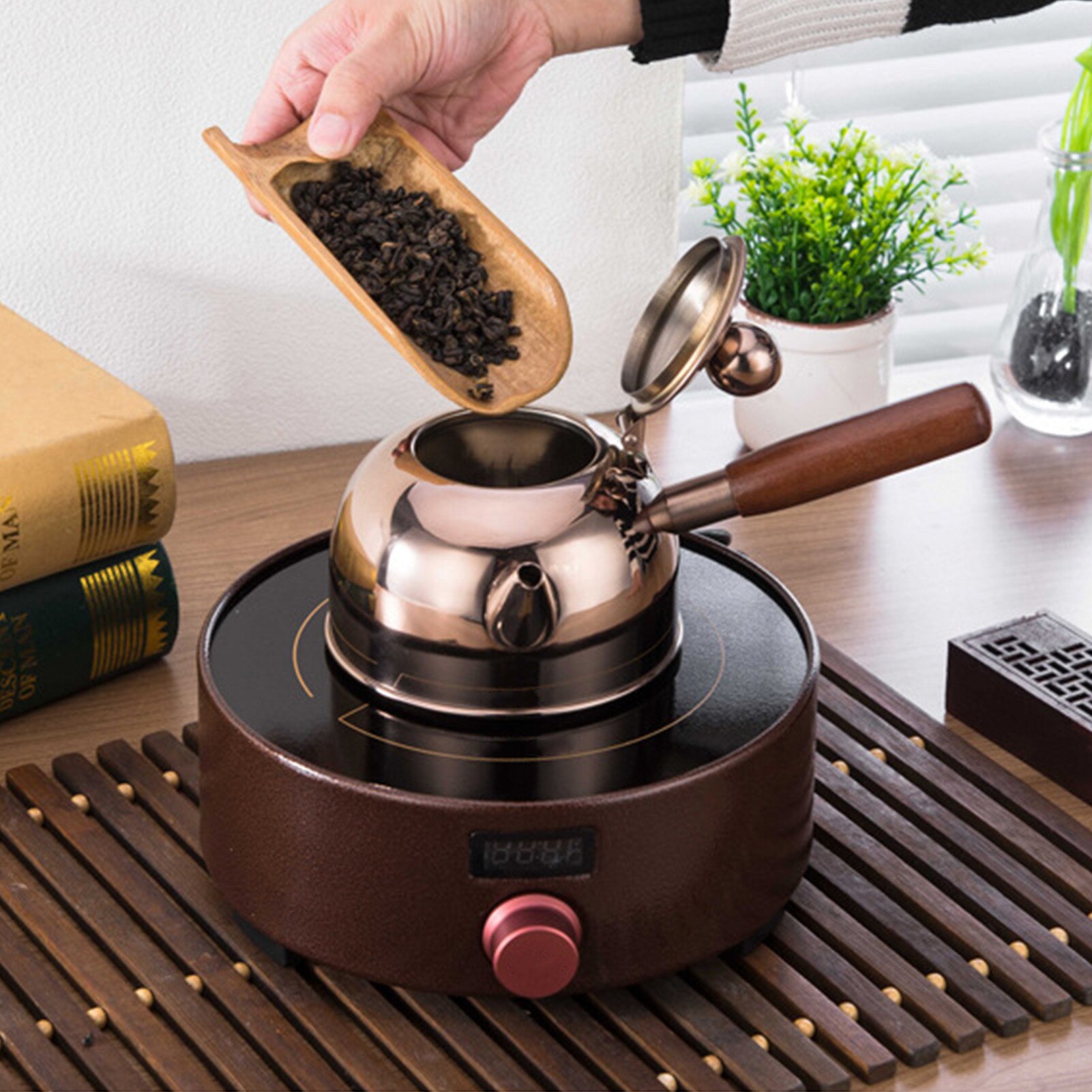 Tetera de té de acero inoxidable con mango de madera, tetera de té y café de Gongfu para todas las estufas, hervidora de agua hervida