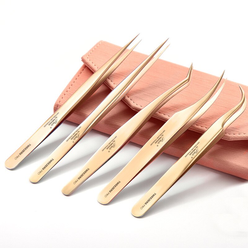 Rvs Wimpers Pincet Professionele Voor Wimpers Extension Gold Decor Anti-Statische Wimper Tweezer Make-Up Tools